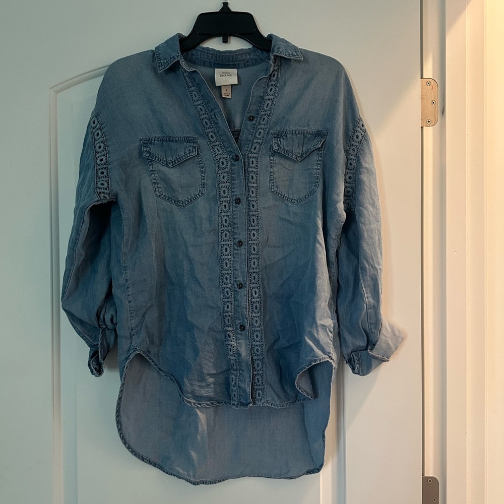 Oversized denim button down with details